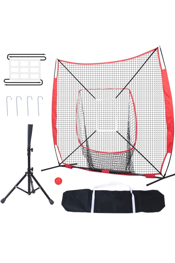 Baseball Softball Practice Net 7x7 ft Hitting Batting Training Net for Baseball Softball Catching or Throwing with Sandball&Batting Tee&Carry Bag
