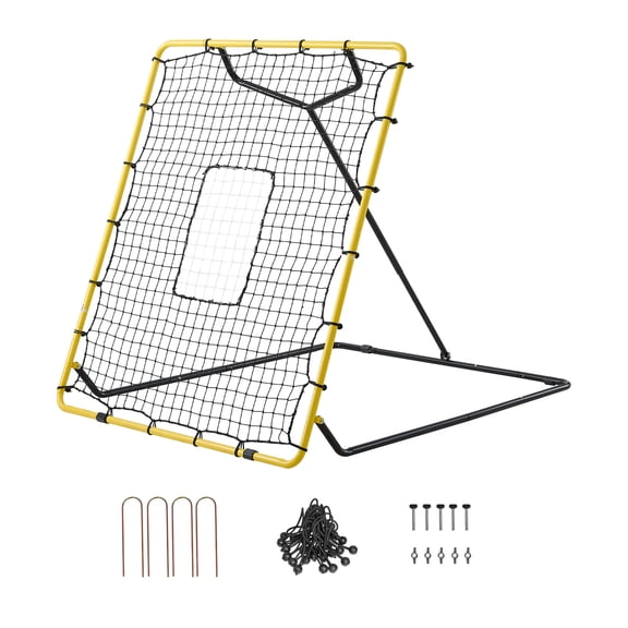 KFFKFF Baseball Softball Rebounder Net 4 x 4.5 ft Pitch Back Trainer Target, Adjustable Angles with Strike Zone, Durable Steel Frame, Bounce Back Net for Pitching and Fielding Practice