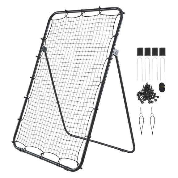 KFFKFF Baseball Softball Rebounder Net 4 x 6 ft Pitch Back Trainer Target, Adjustable Angles with Strike Zone, Durable Steel Frame, Bounce Back Net for Pitching and Fielding Practice