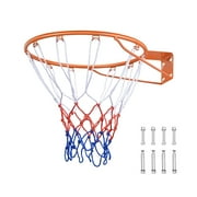 KFFKFF Basketball Goal, Attachable to Wall or Door, Robust Q235 Basketball Flex Rim Substitute with Net, Conventional 18" Indoor and Outdoor Suspended Basketball Hoop for Children and Adults