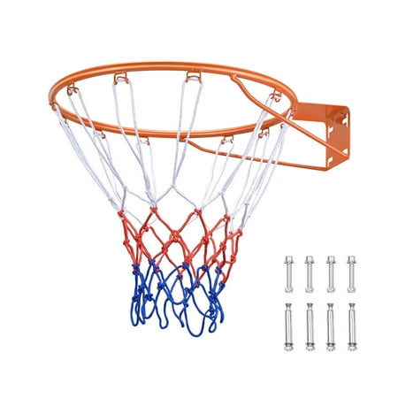 KFFKFF Basketball Goal, Attachable to Wall or Door, Robust Q235 Basketball Flex Rim Substitute with Net, Conventional 18" Indoor and Outdoor Suspended Basketball Hoop for Children and Adults