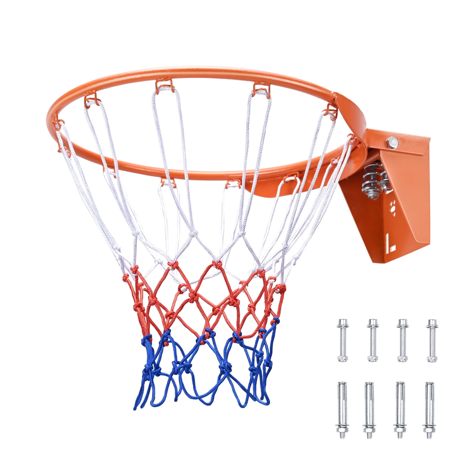 KFFKFF Basketball Goal, Door or Wall Mountable Hoop, Robust Q235 Basketball Spring Rim Replacement with Net, Conventional 18" Indoor and Outdoor Suspended Basketball Hoop for Children and Adults