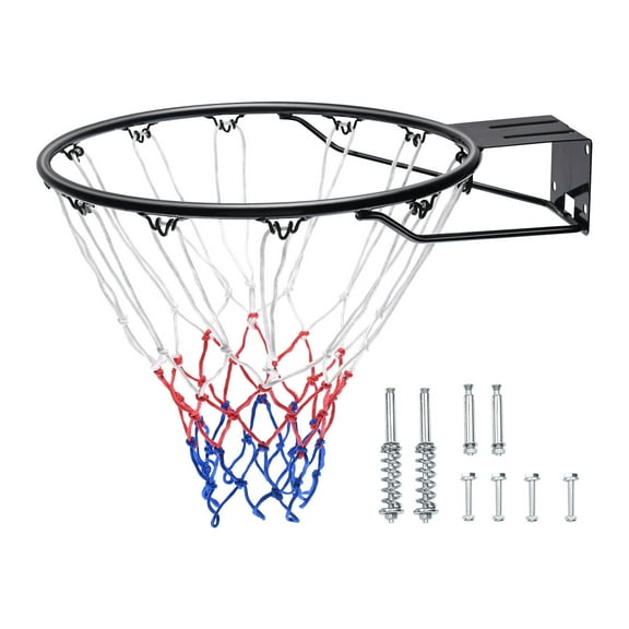 KFFKFF Basketball Ring, Door or Wall Mountable Basketball Basket, Robust Q235 Basketball Flexible Ring Goal Substitute with Net and Twin Spring, 18" Indoor Outdoor Suspended Hoop for Children Adults