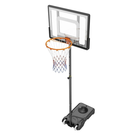 KFFKFF Basketball Set, 5-7 ft Height Adjustable Mobile Backboard System, 32 inch Basketball Ring & Target, Set for Children & Adults with Rollers, Stand, and Weighted Base