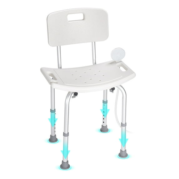KFFKFF Bath Stool, Shower Bench with Backrest, Height Modifiable Bathing Seat, Interior Shower and Bathtub Chair, Slip-resistant Bathroom Stool for Seniors, Handicapped, Supports up to 350 lbs
