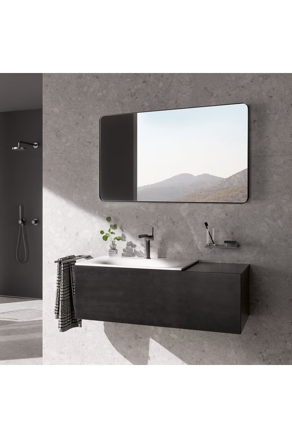 Bathroom Mirror 30" x 55"Wall Mirror, 0.15" in Thickness,Encased in Aluminum Alloy Frame & Shatter-Resistant Film, Durable Mirror with Z-Style Mount