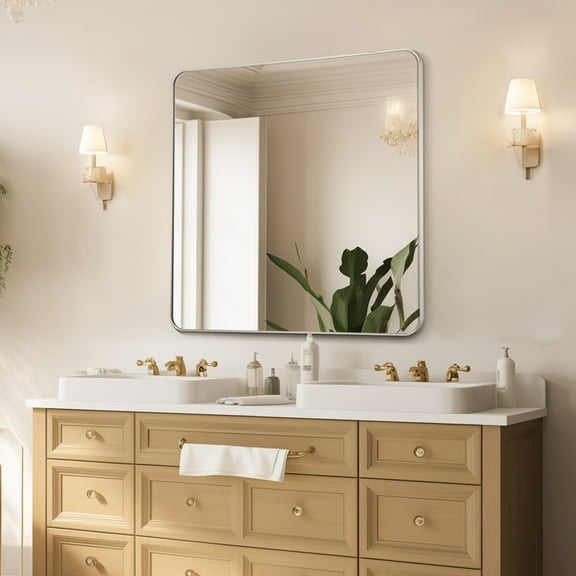 KFFKFF Bathroom Mirror 36" x 36"Wall Mirror, 0.15" in Thickness,Mirror Encased in Aluminium Alloy Frame & Shatter-Proof Film, Resilient to Scratches Mirror with Z-Style Bracke