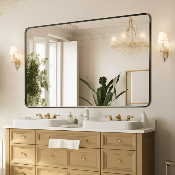 KFFKFF Bathroom Mirror 36" x 48" Wall Mirror,Thickness 0.15",Aluminium Alloy Edged & Shatter-Resistant Film, Durable Mirror with Z-Bracket, Suitable for Bathroom/Bedroom/Living Space