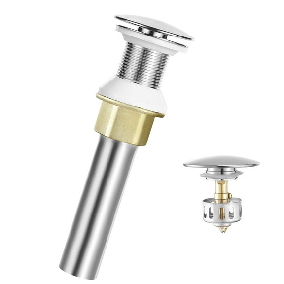 KFFKFF Bathroom Sink Drain Without Overflow, Brass and Stainless Steel Pop-Up Drain, Anti-Clogging Strainer with Metal Hair Catcher, Suitable for Sinks Without Overflow Holes