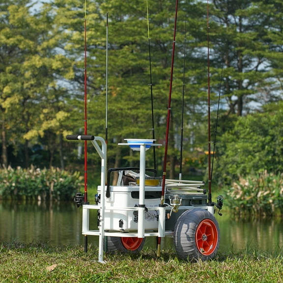 KFFKFF Beach Fishing Cart Fishing Trolley 350 lbs with Balloon Tires for Sand