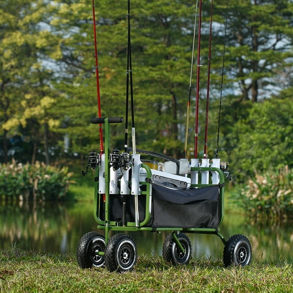 KFFKFF Beach Fishing Cart Foldable Fishing Trolley 300 lbs with Balloon Tires