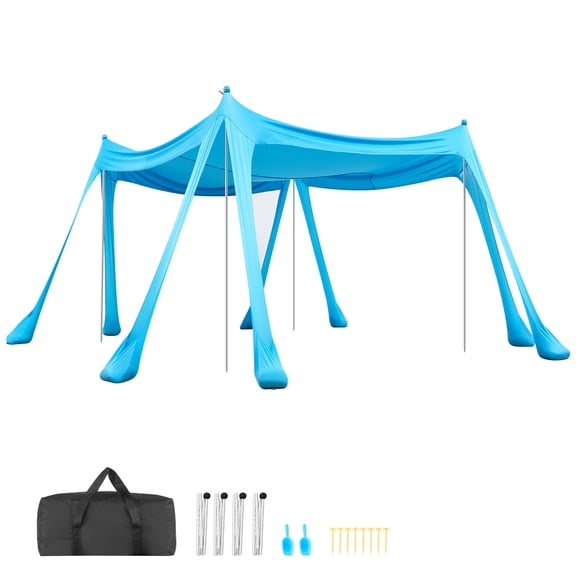 KFFKFF Beach Tent Sun Shelter, UPF50+ UV Protection, 6.6 ft Height, 10 x 10 ft Coverage, Quick Setup Canopy with Sandbags, Support Poles, Sand Shovels, Portable Shade for Outdoor Activities, Blue