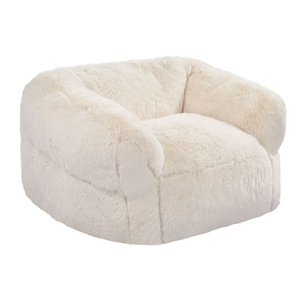 KFFKFF Bean Bag Chair with Armrests, Plush Sofa Chair for Adults, Soft Fabric & High-Density Foam Filling, Comfortable Lounge Chair for Living Room or Bedroom, Beige