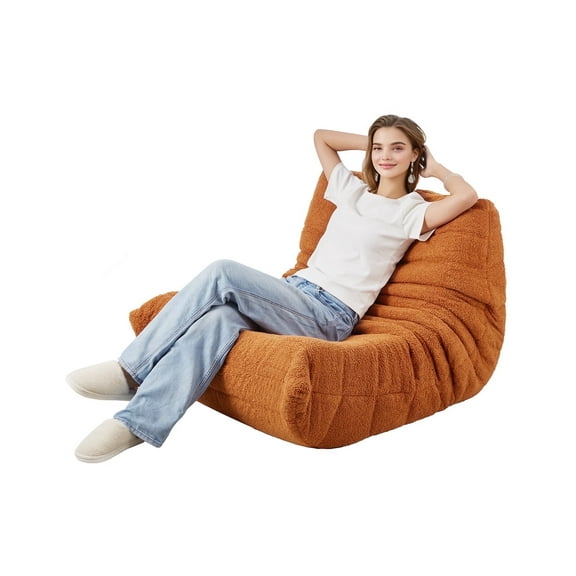 KFFKFF Bean Bag Chair L-Shaped Floor Sofa Couch Chairfor Teen Adults with Soft fleece fabric for Living Room Bedroom Orange