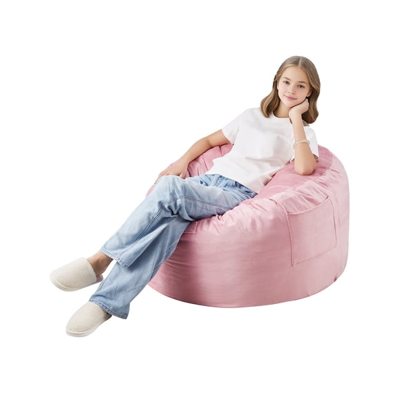 KFFKFF Bean Bag Seat, 3-foot Circular Bean Bag with Detachable and Cleanable Cover, 25D Memory Foam Packed with Gentle and Silky Dutch Velvet, Bean Bag for Sleeping Room or Game Room, Rose