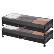 KFFKFF Under Bed Storage with Wheels, 36.0 x 18.1 x 7.3 inch, Rolling Storage Bins with Transparent Lid, Underbed Organizer for Clothes, Shoes, Blankets, Bedroom Essentials, Set of 2