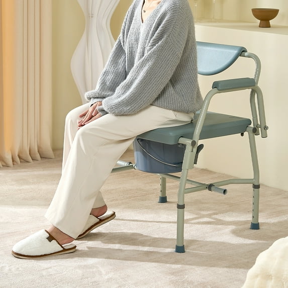 KFFKFF Bedside Commode Chair with Drop Arm Adjustable Height 1000LBS Toilet Seat