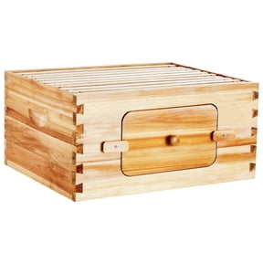 KFFKFF Bee Hive Deep Box Starter Kit, Natural Fir Wood with Beeswax Coating, Langstroth Beehive Kit Including 10 Frames and Foundations, Clear Acrylic Windows for Beekeeping Enthusiasts and Beginners