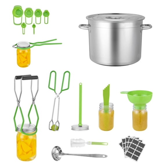KFFKFF 11-Piece Heat-Resistant Stainless Steel Canning Set Food Grade Includes Pot, Rack, Lid, Ladle, Funnel, Tongs, Jar Lifter, Wrench, Measuring Cup