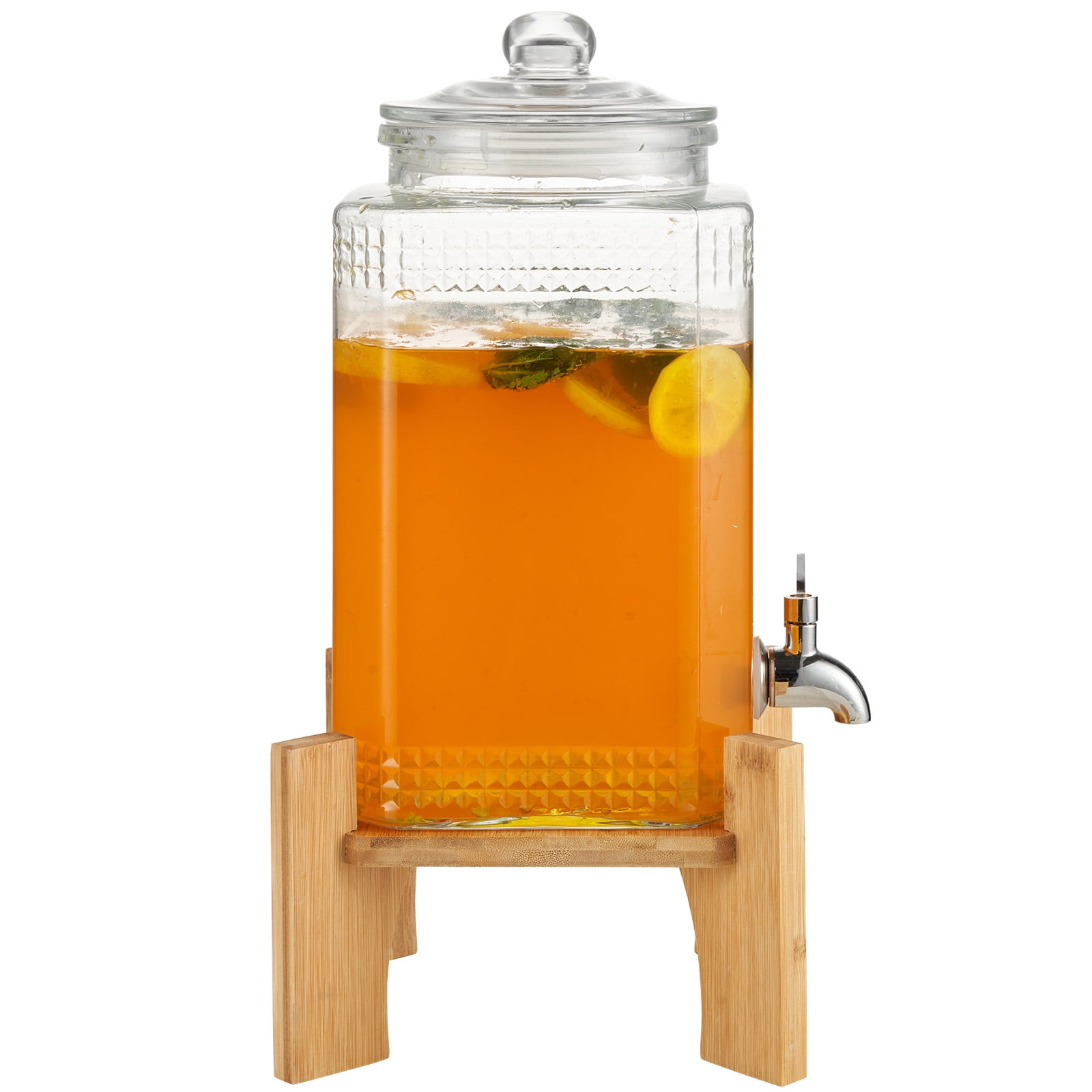 KFFKFF Beverage Server, 1.5 Gallon Capacity, Glass Drink Holder with Base, Durable Stainless Steel Tap, Suitable for Iced Tea, Lemonade, Water, for Dining Establishments and Events