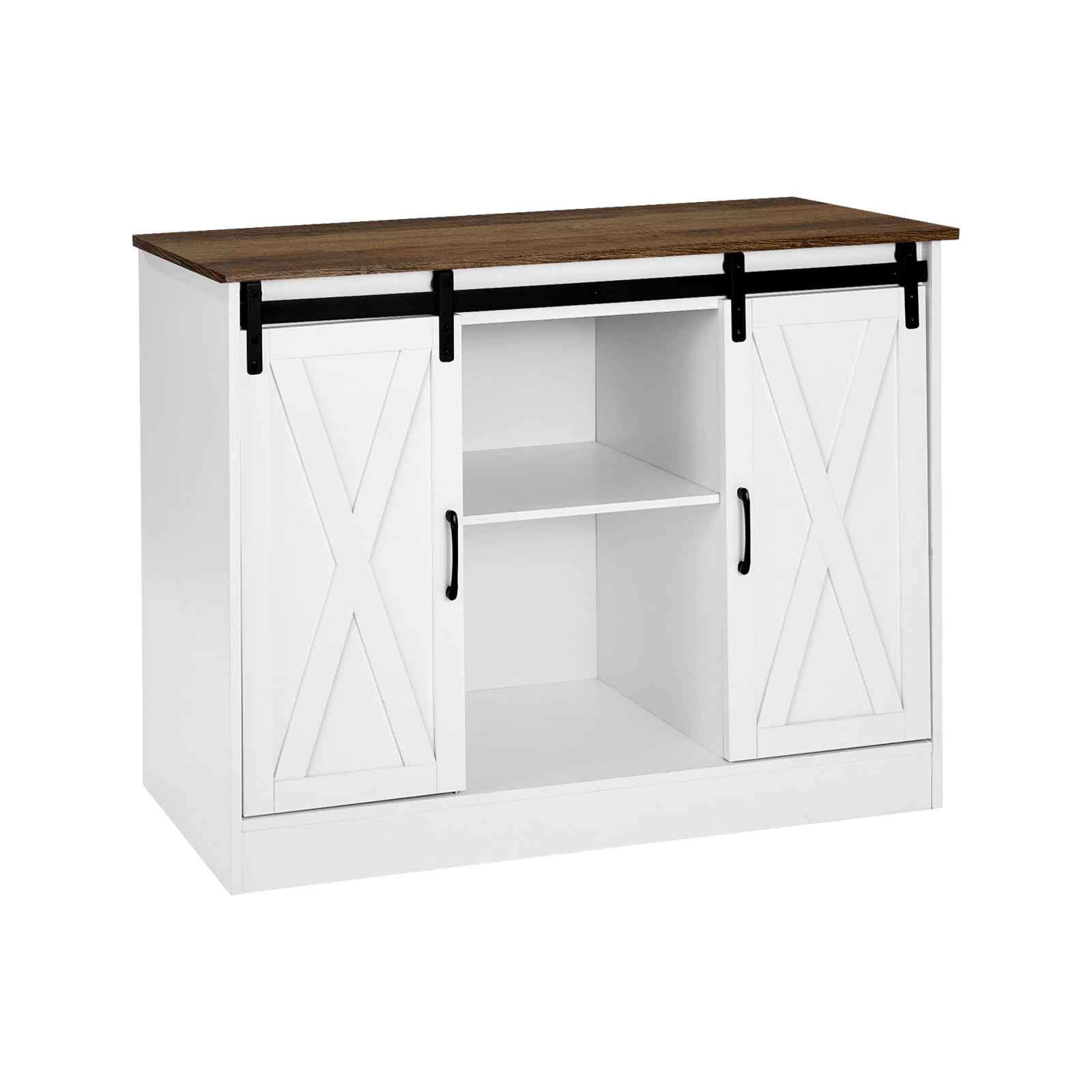 KFFKFF Beverage Station Cabinet, Dimensions 41.8 x 15.8 x 32.1 in, Rustic Beverage Station Cabinet with Triple Layer Storage, Beverage Station Table with Sliding Doors, Rustic Buffet Sideboard