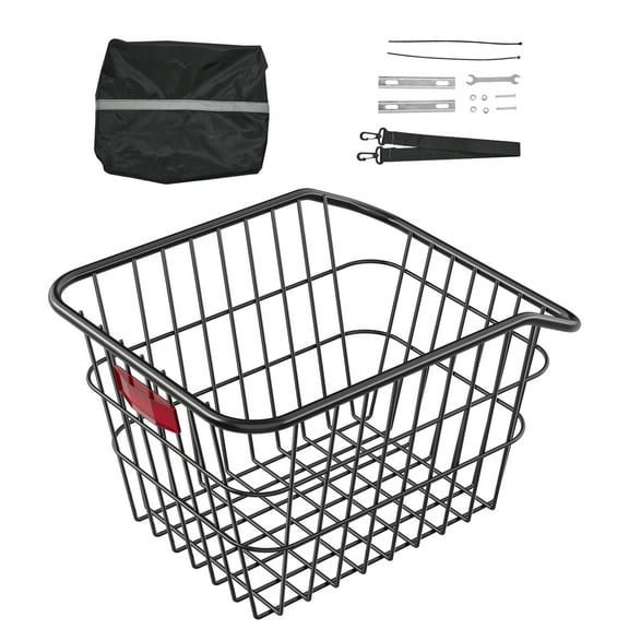 KFFKFF Bike Basket, Built with Durable Metal Grid, Includes Reflective Tail Light & Weatherproof Cover, Solid Back Bicycle Rack, Fits Most Bike Rear Installations