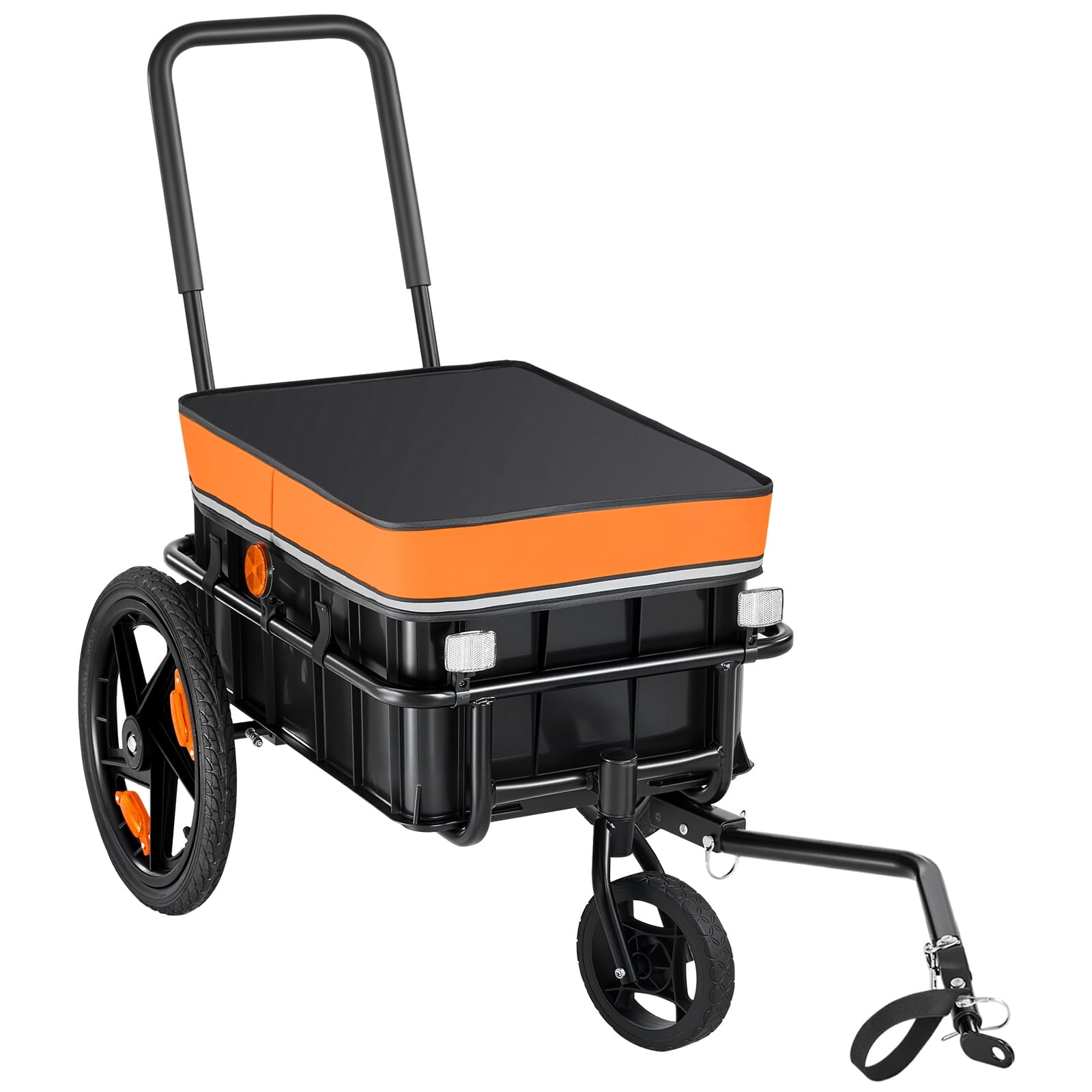 KFFKFF Bike Cargo Trailer 100 lbs 2-in-1 Pushcart Durable Bicycle Wagon, Cart with Weatherproof Cover, 7 in & 16 in Wheels, Reflector, Sturdy Steel Frame, Compatible with 22-28 in Bike Wheels