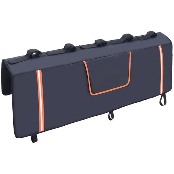 KFFKFF Bike Cushion for Tailgate, 53" Pad for Truck Tailgate to Transport 5 MTB, Protective Pad with Reflective Bands and Equipment Pouches, Tailgate Cushion with Camera Hole