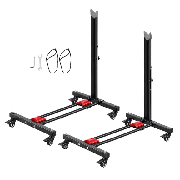 KFFKFF Bike Stand 2 Pack, Freestanding Vertical & Horizontal Bicycle Storage Rack, with Lockable Wheels, Adjustable Height Carbon Steel Upright Garage Floor Stand, Suitable for 20-29 in Wheels, Black