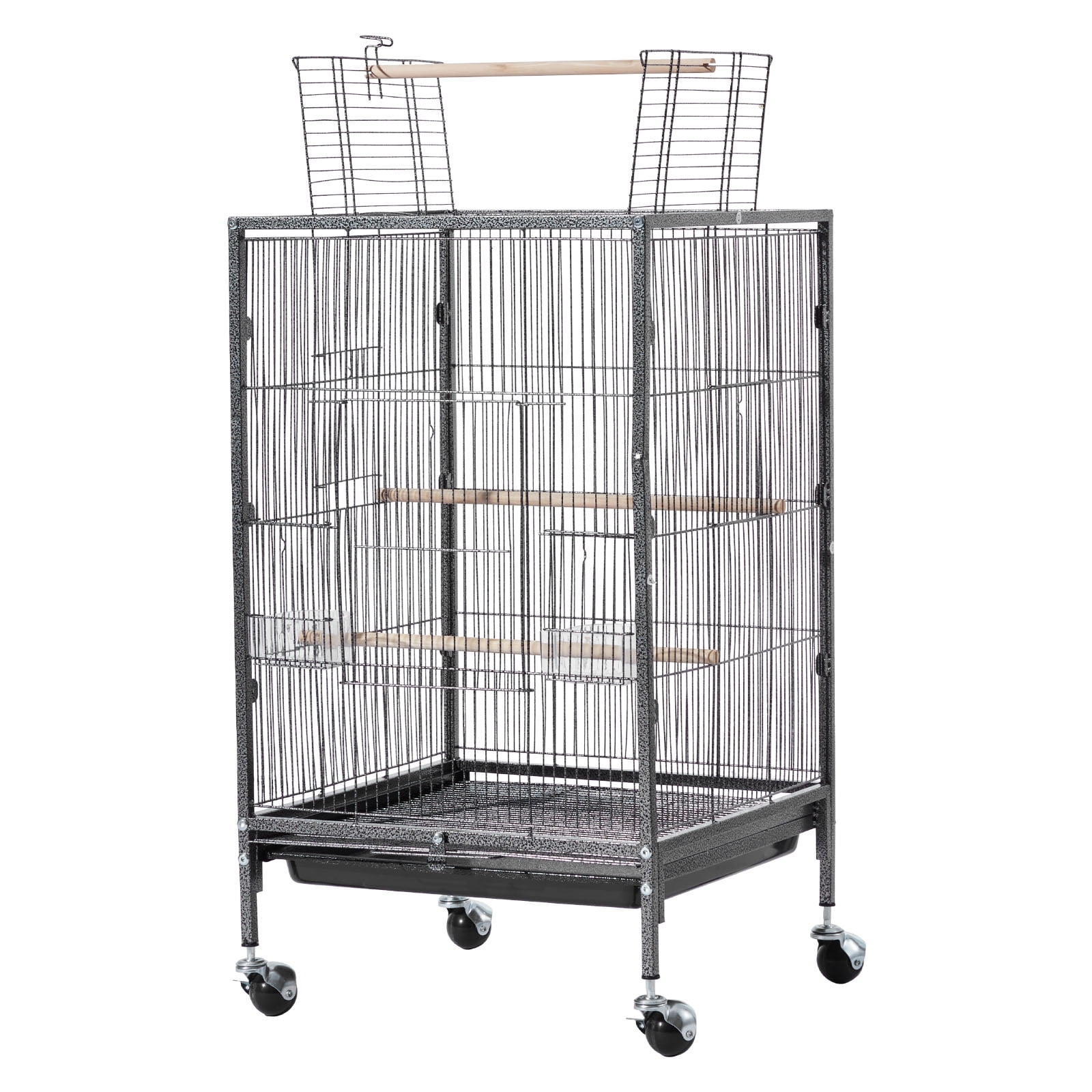 KFFKFF Bird Cage, 18 x 18 x 30 inch, Open Flat Top Design, Durable Wrought Iron Construction with Perches, Removable Tray, Feeders, and Wheels, Suitable for Parrots, Blue Tits, Cockatiels, Canaries