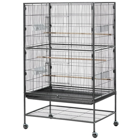 KFFKFF Bird Cage, 31.5 x 20.5 x 52 inch, Flat Top, Durable Wrought Iron Design with Perches, Removable Tray, Plastic Feeders, and Casters, Suitable for Parrot, Blue Tit, Cockatiel, Canary