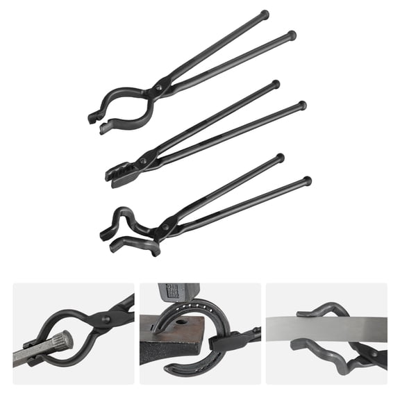 KFFKFF Blacksmith Tongs, 18" 3 PCS, V-Bit Bolt Tongs, Wolf Jaw Tongs and Z V-Bit Tongs, Carbon Steel Forge Tongs with A3 Steel Rivets, for Beginner and Seasoned Blacksmiths, Bladesmiths