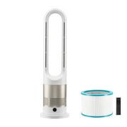 KFFKFF Bladeless Tower Fan, Silent Floor Fan with Cold & Warm Air Output, 80° Swiveling Fans with 8 Velocity Levels, 9H Timing, Standalone Fans with Remote for Living Room, Workspace, Residence