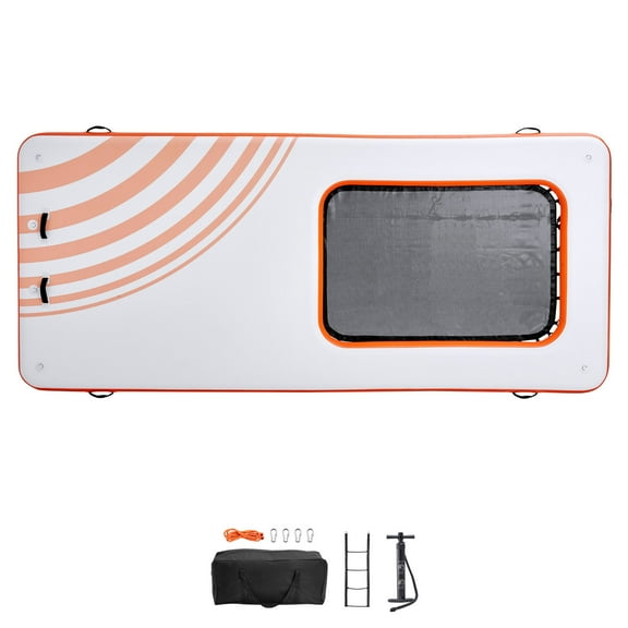 KFFKFF Blow-Up Floating Station, Dimensions of 15x6.5FT, Comes with 4*6FT Trampoline Mesh Pool, Anti-Slip Water Mat Floating Platform, Includes Carry Bag & Removable Staircase, Ideal for Poolside