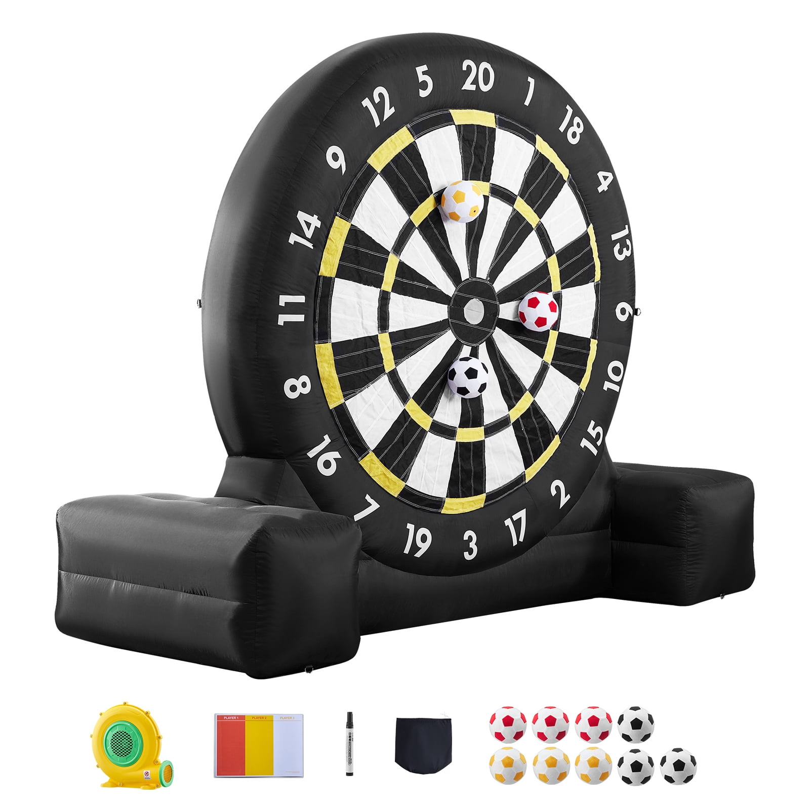 KFFKFF Blow-up Soccer Dartboard, Surpassing 8 ft Tall Massive Soccer Dartboard with 9 Kick Balls & Inflation Device, Trio Colored Balls & Quick 120-Seconds Assembly