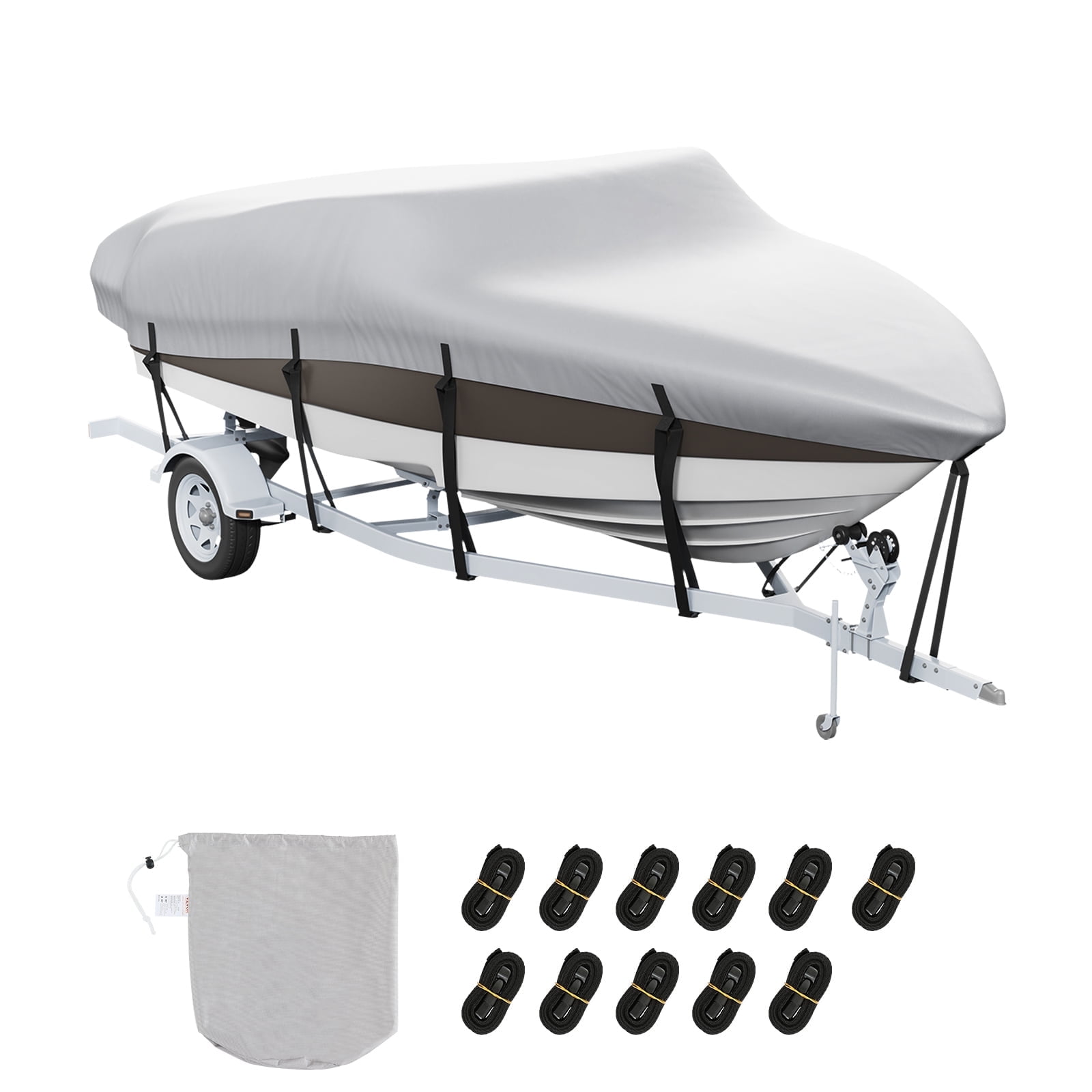 KFFKFF Boat Cover 600D Waterproof 16-18.5 ft Boat Cover V-Hull Tri-Hull Runabout