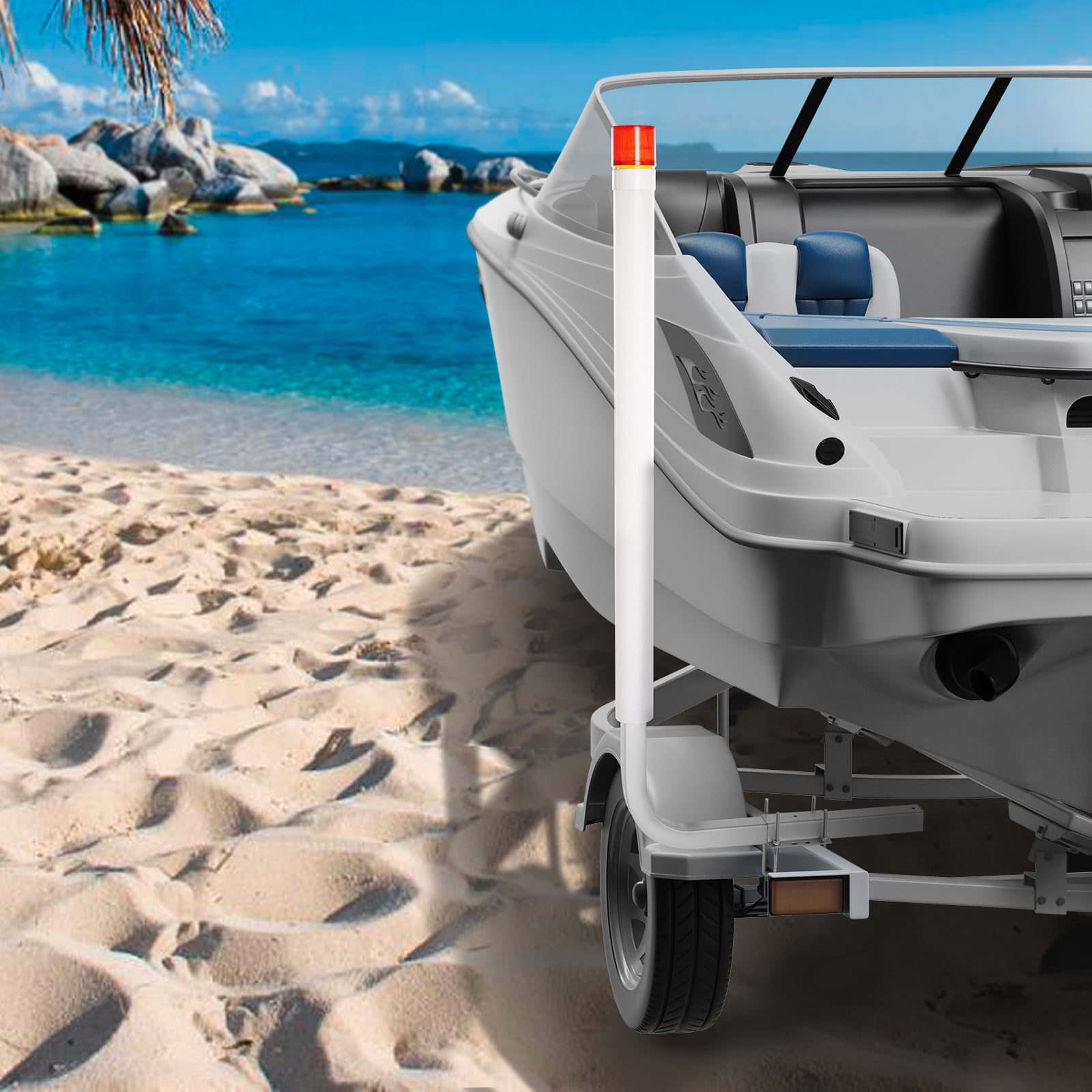 KFFKFF Boat Trailer Guide 62” Galvanized with PVC Poles & LED Lamp for Sailboat