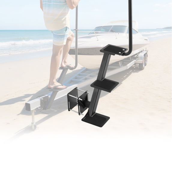 KFFKFF Boat Trailer Steps, 3-Step Design with Handle, Durable Carbon Steel Ladder with Non-Slip Surface, Adjustable Mounting Angles, Compatible with 3" x 3"/3" x 5"/4" x 4" Frames