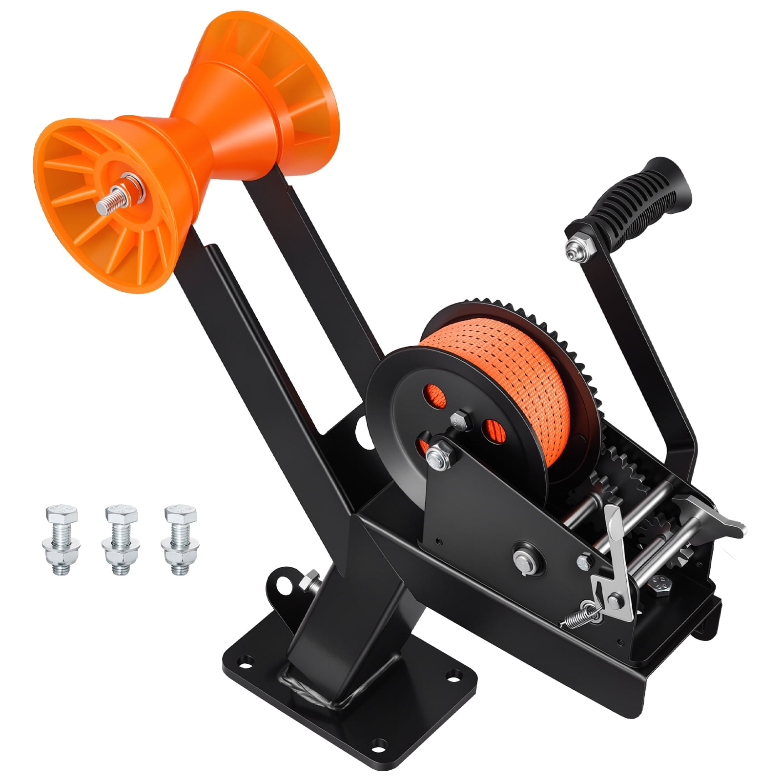 KFFKFF Boat Trailer Winch Stand with Roller, 3500 lbs Capacity, 20ft Durable Orange Polyester Strap, Winch Mount for 2-3 Inches Wide x 3-4 Inches High Trailer Tongue, Suitable for Jet Skis, Sailboats