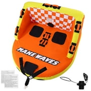 KFFKFF Boating Towable Tube, Accommodates 1-2 Passengers, Inflatable Tubes with Seating and Back Support, 340 lbs Capacity for Water Sports, EVA Grip Handles and Quick Release Valve
