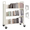 thumbnail image 1 of KFFKFF Book Trolley, 330 lbs Capacity, 39.4" x 20.1" x 49.2" Mobile Library Cart, Dual-Sided W-Design Sloping Shelves & 4" Locking Casters for Home, Office, School Use, White Book Carrier, 1 of 9
