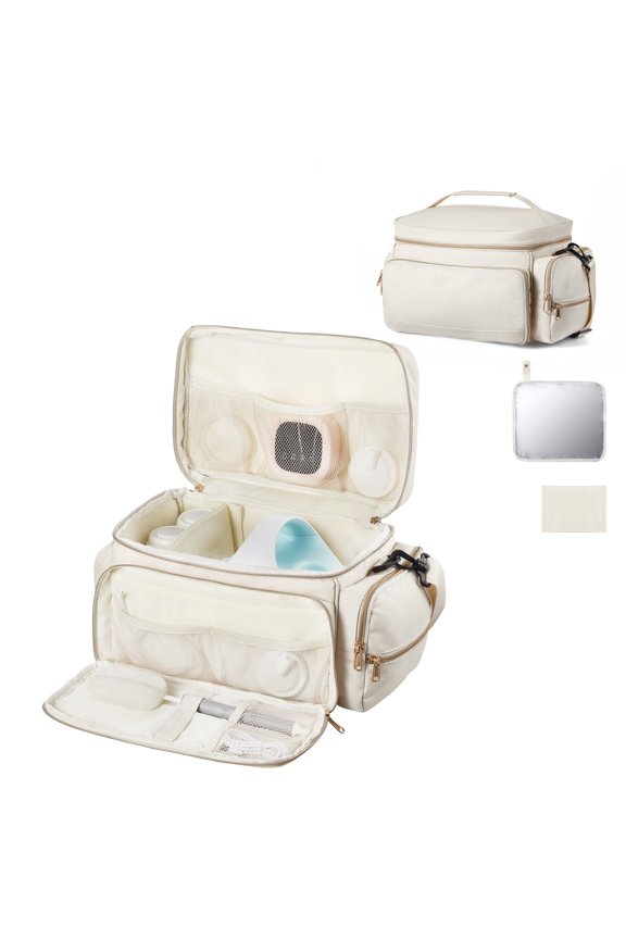 Breast Pump Bag with Waterproof Mat, Compatible with S1/S2, Storage for Pumping Supplies and Milk, Portable Carrying Case for Work, Travel, and Daily Use, Beige