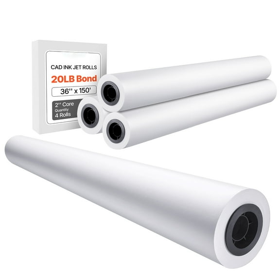 KFFKFF Broad Scope Paper, Dimensions of 36 in x 150 ft, 4 Rolls of CAD Bond Paper with 2 in Core, Weighing 20 LB, Suitable for CAD Sketches, Engineering Blueprints, GIS Cartography