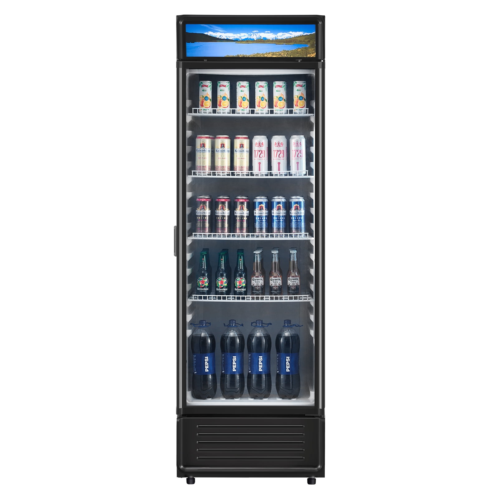 KFFKFF Commercial Merchandiser Refrigerator Single Glass Door 13.3 Cu ft , Display Beverage Cooler Merchandiser Customizable Lightbox