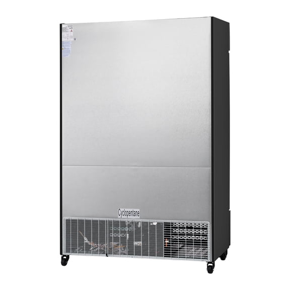 KFFKFF Business-Grade Beverage Chiller, 36.27 CU.FT Vertical Drink Cooler, Dual Transparent Door Fridge with 8 Modifiable Racks, Subtle LED Illumination, Personalizable Lightbox, Mobile Wheels, Black