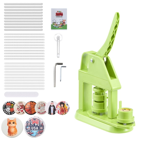 KFFKFF Button Maker Machine, 0.98 in, Plastic Pin Maker with 500pcs Button Components, Circle Cutter, Hex Wrenches, and Ergonomic Handle for DIY Badges and Custom Pins