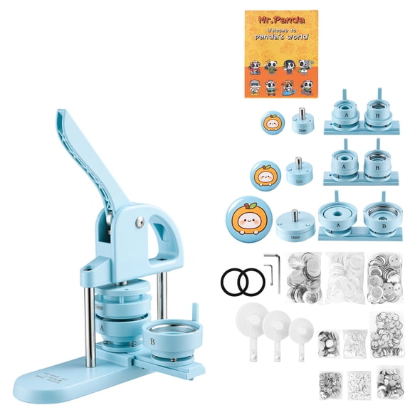 KFFKFF Button Maker Machine 1"/1.25"/2.25" (25/32/58 mm) Pin Press Blue, Includes 300 Button Components,Circle Cutter,and Instruction Book, Comfortable Grip, Ideal for Crafting Badges, Pins, Magnets.