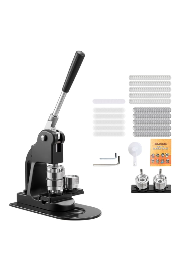 Button Maker Machine, 1.25 in, Badge Maker with 500 Button Components, Circle Cutter, Hex Tools, and Instruction Manual, Comfortable Grip, Ideal for Custom Badges, Pins, and Keychains, Black