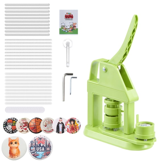 KFFKFF Button Maker Machine, 1.26 in, Plastic Pin Press with 500pcs Button Components, Mr. Panda Magic Book, Circle Cutter, and Hex Wrenches, Durable Ergonomic Handle, Ideal for DIY Badges