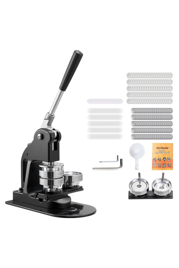 Button Maker Machine, 2.25 in, Badge Maker with 500pcs Button Supplies, Circle Cutter, Hex Tools, and Instruction Manual, Comfortable Grip, Ideal for Custom Badges, Pins, and Keychains, Black